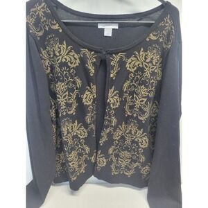 CJ Banks Black Gold‎ Metallic Brocade Open Front Cardigan Sweater 1X